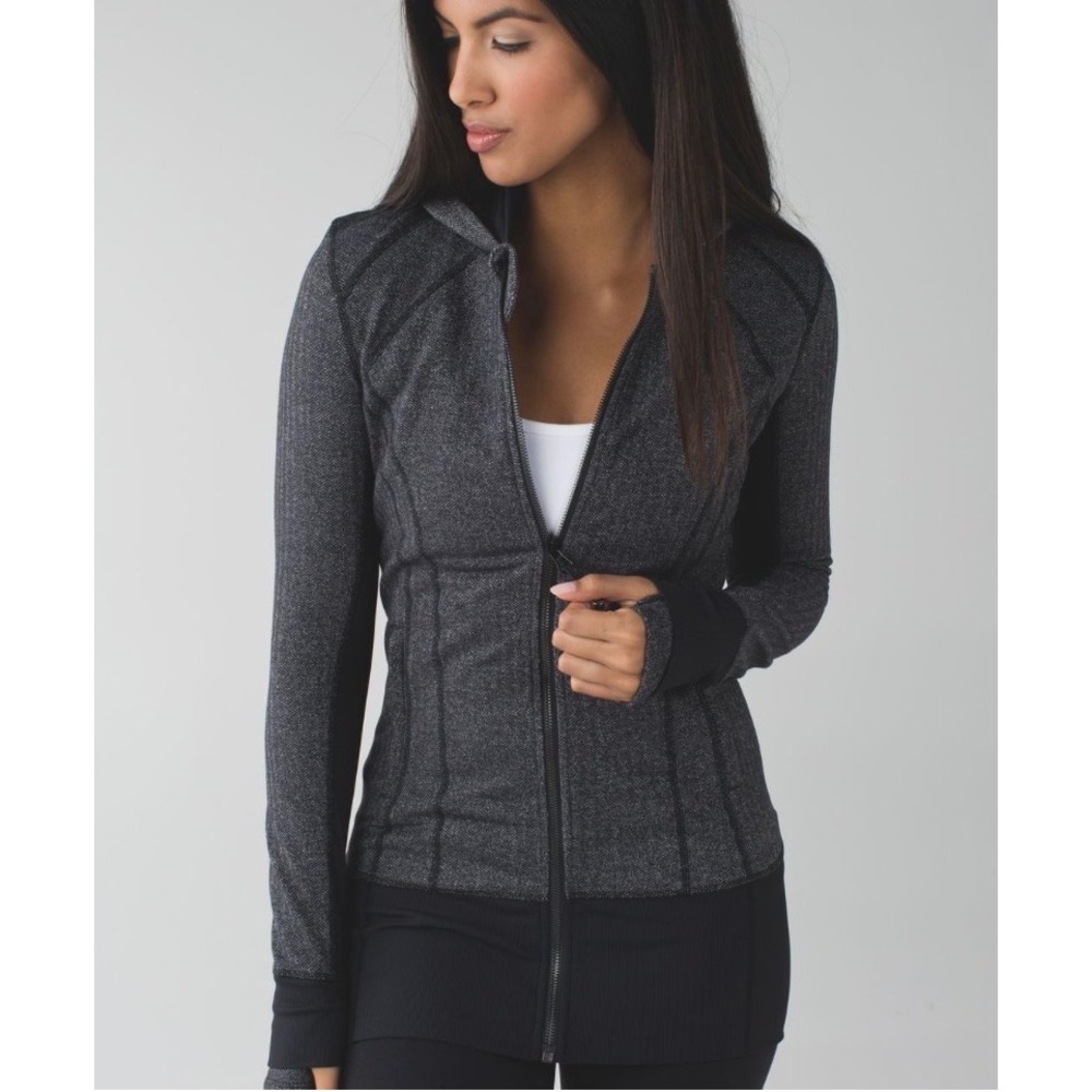 Lululemon Daily Practice Full Zip Hooded Jacket Gray Black Women's Size 4‎